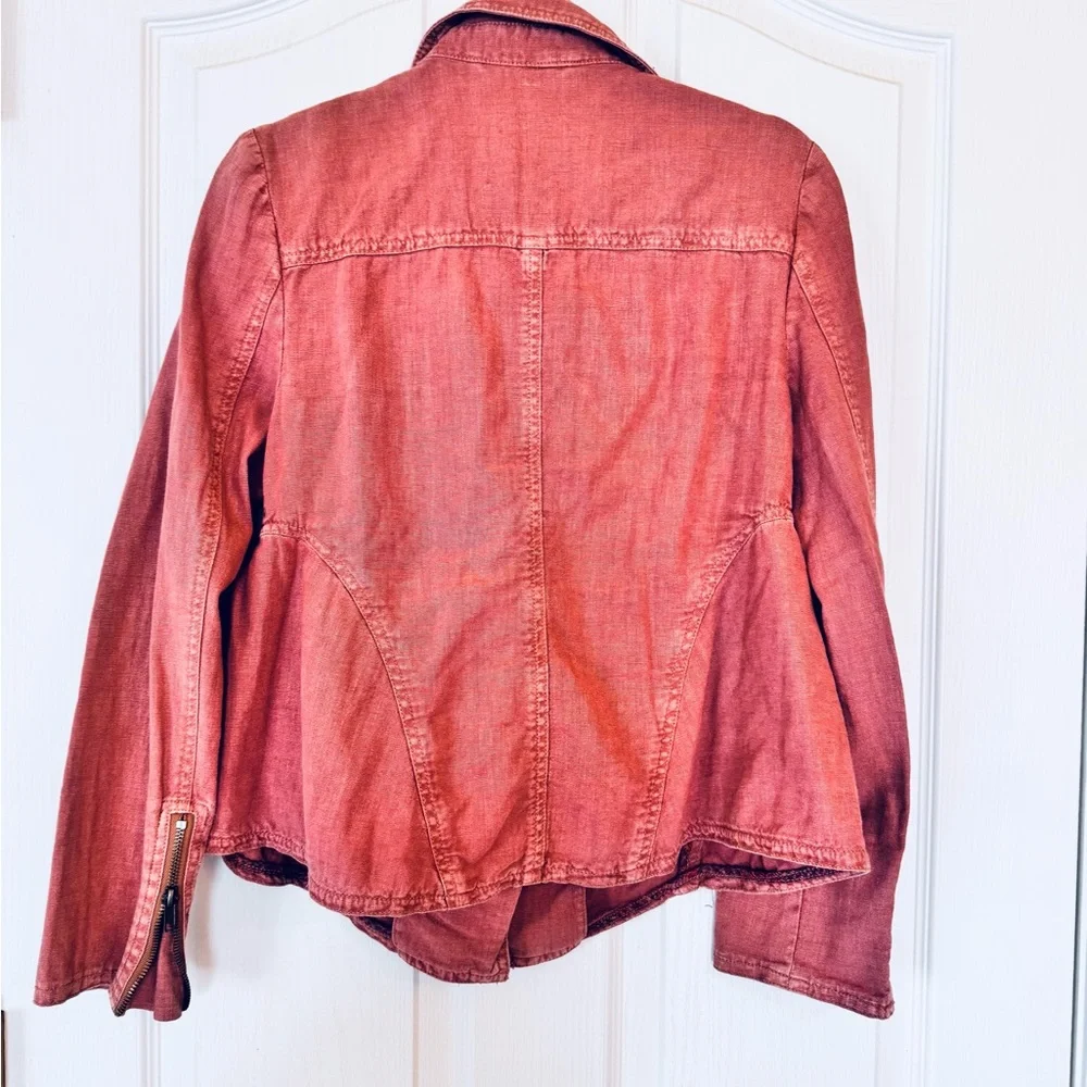 Free People Washed Pink Asymmetrical Moto Linen Utility Jacket Size Small